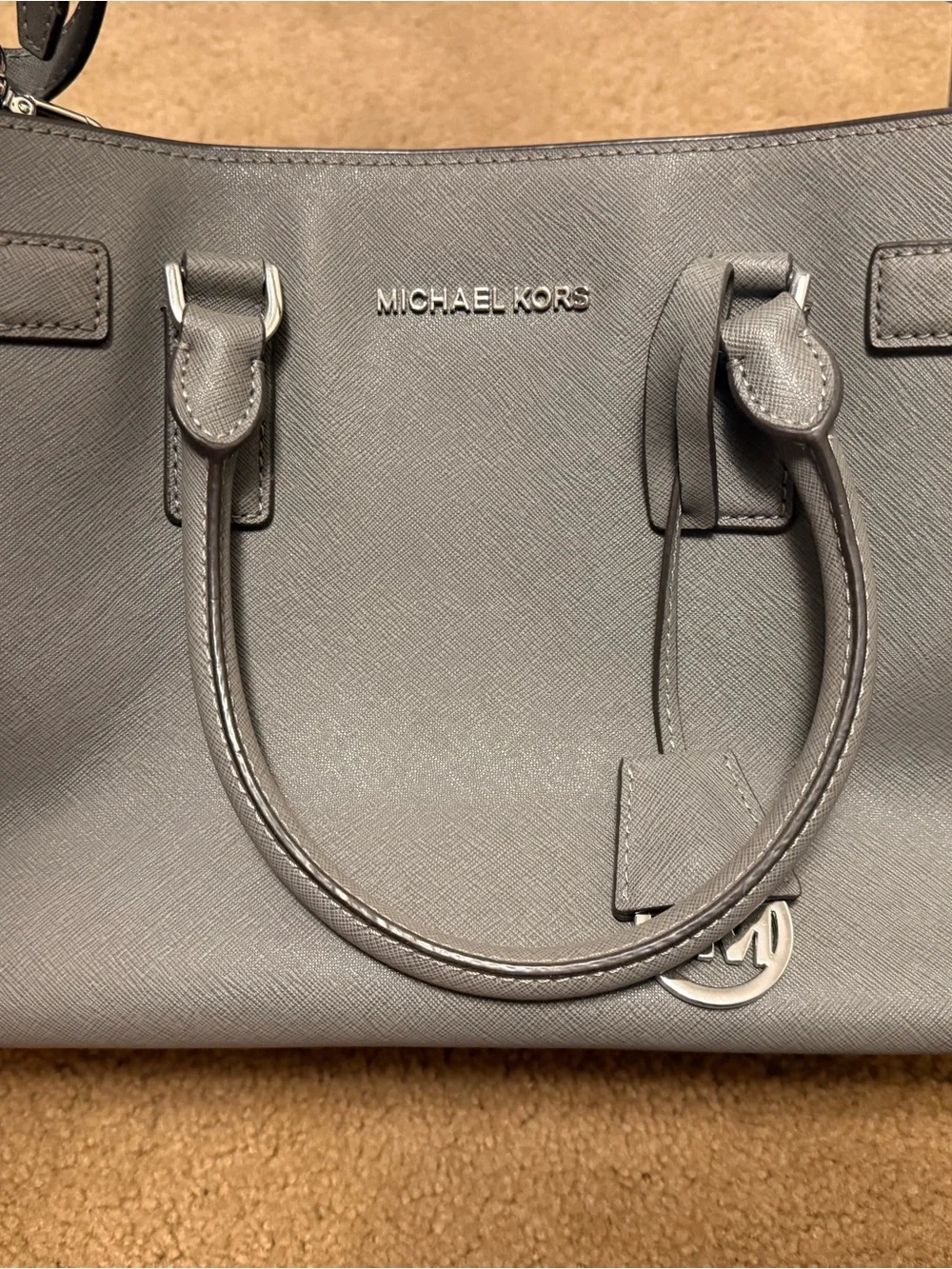 Michael Kors Silver-Gray Saffiano Leather Satchel